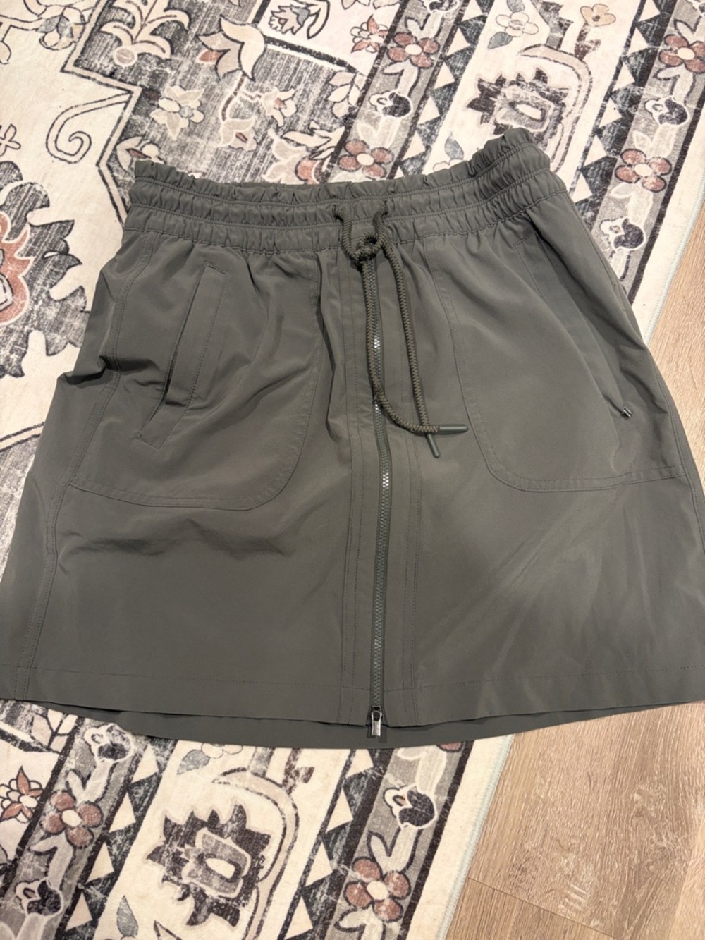 Athleta Olive Green Zip-Front Mini Skirt